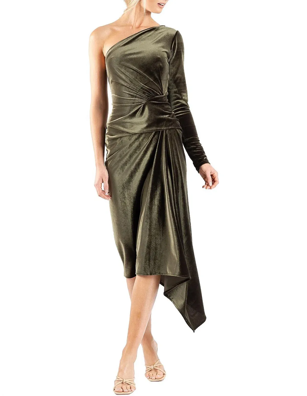 One Fell Swoop Leticia One Shoulder Midi Dress Green Size 10 for rent on The Volte - main image