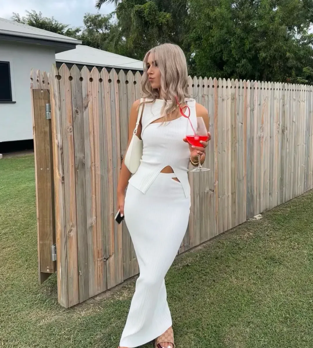 Henne Romee Knit Top and Skirt Set White Size 8 / S for rent on The Volte - main image