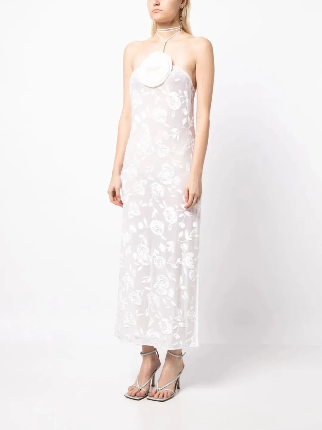 Magda Butrym Flower Applique Ivory Midi Dress White Size 34/AU 6 for rent on The Volte - main image