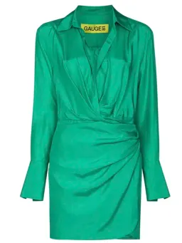 GAUGE 81 Naha Long-Sleeve Silk Mini Dress Green for rent on The Volte - image 3