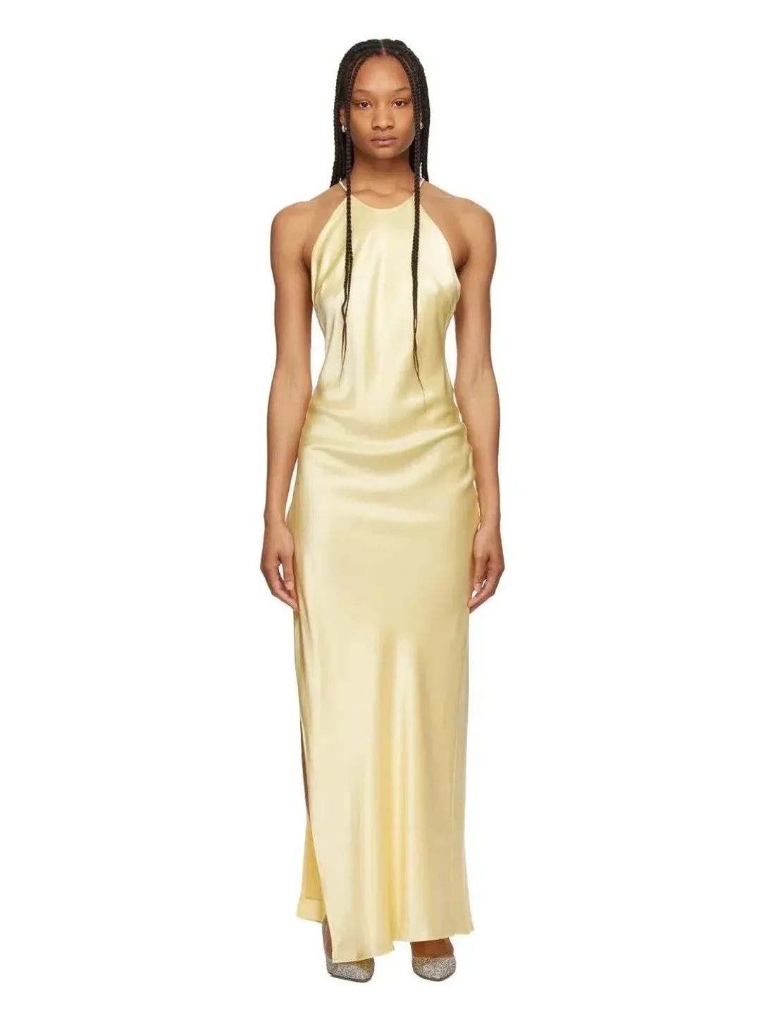 Michael Lo Sordo Hudson Bias Crystalline Maxi Dress Pale Yellow Size 8 for rent on The Volte - main image