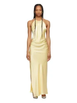 Michael Lo Sordo Hudson Bias Crystalline Maxi Dress Pale Yellow Size 8 for rent on The Volte - image 2