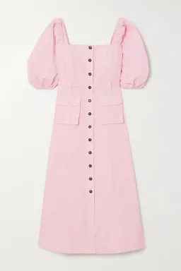 Ganni Cotton-blend Ripstop Midi Dress Pink Size 10 for rent on The Volte - image 2