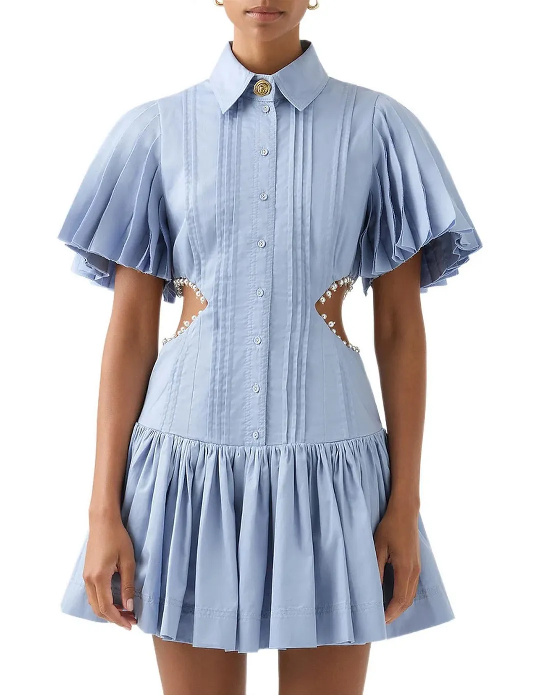 Aje Mythos Pearl Waist Mini Dress Steel Blue Size 10 for rent on The Volte - main image