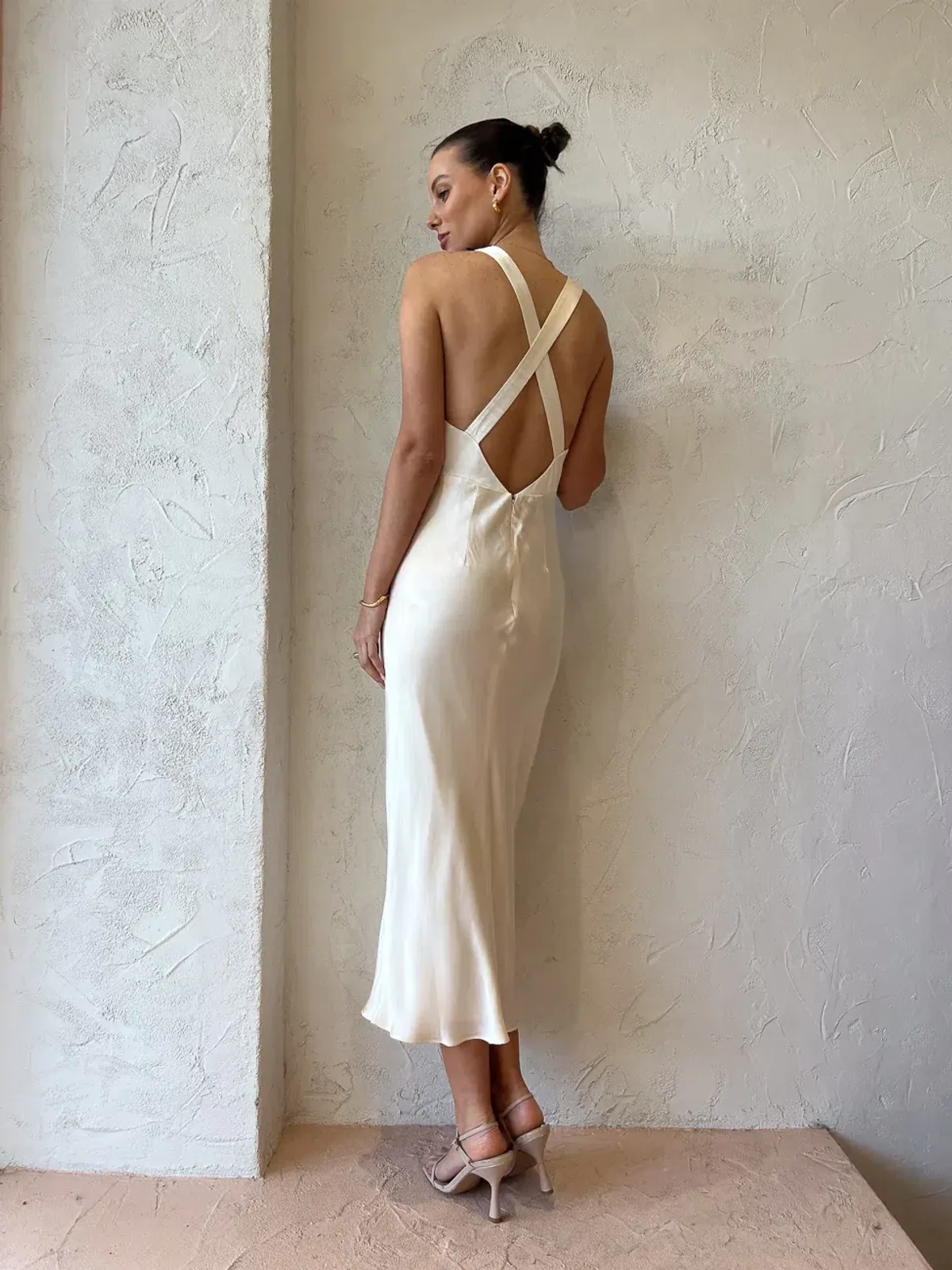Shona Joy Camille Lace Cross Back Midi Dress Cream/Black Size 8 - Image 3