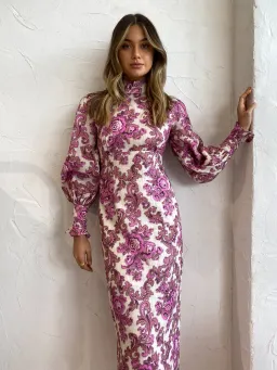 Alemais Isla Midi Dress in Magenta Size 10 for rent on The Volte - image 7