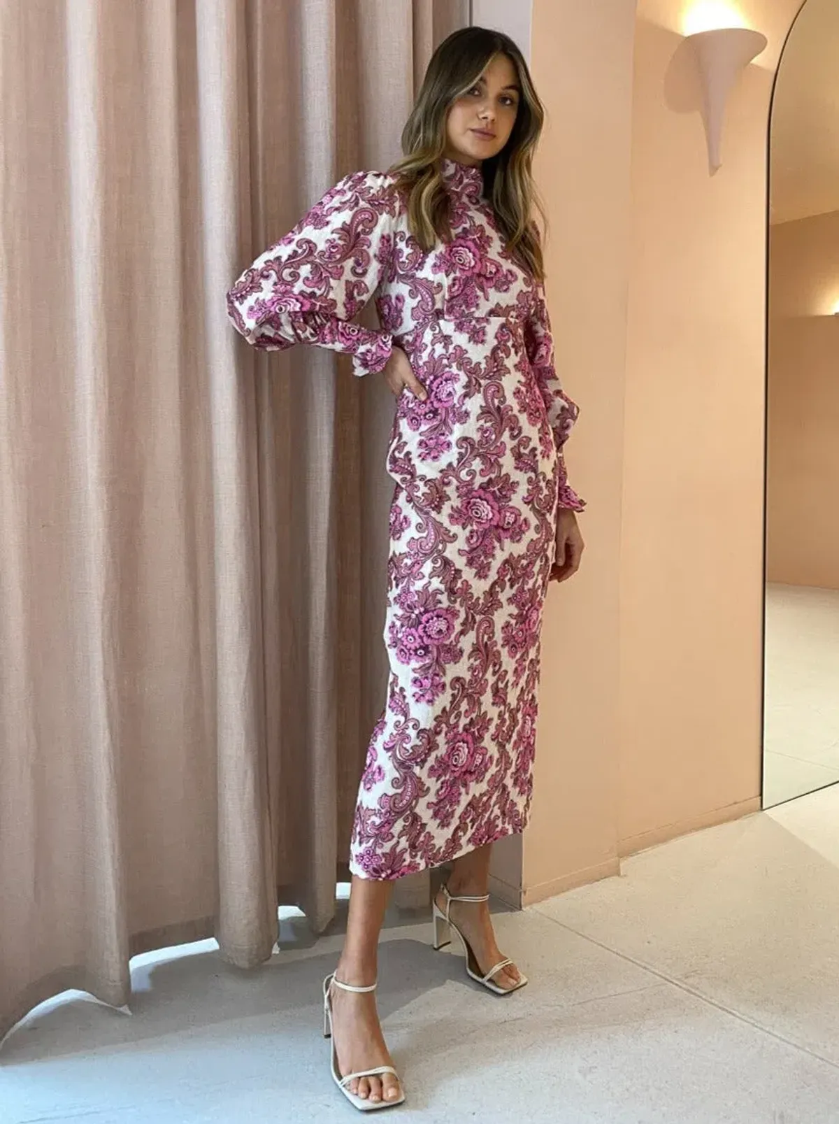 Alemais Isla Midi Dress in Magenta Size 10 for rent on The Volte - main image