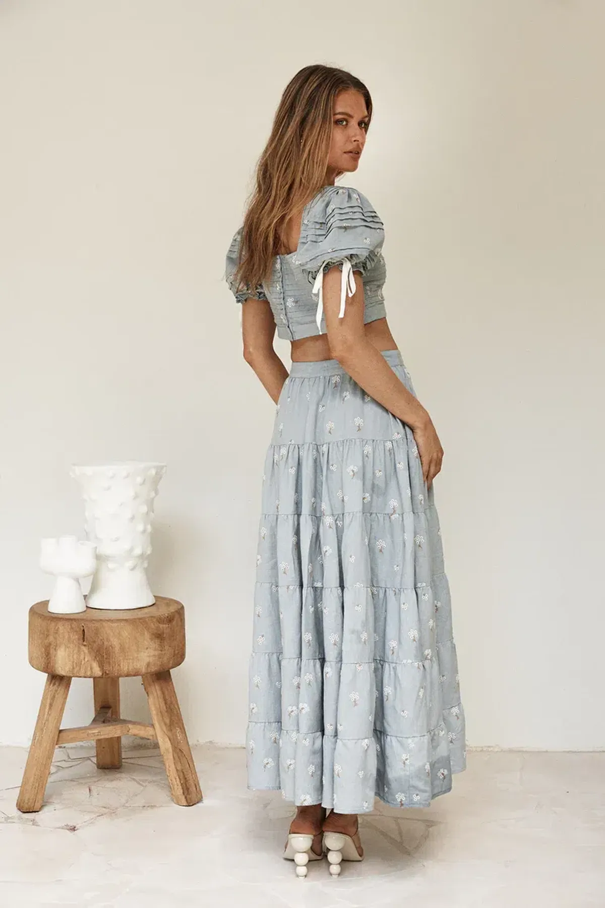 By Odet Fleur Embroidered Crop and Maxi Skirt Set Periwinkle Size M / Au 10 - Image 3