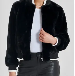 Ena Pelly Essential Faux Fur Bomber Jacket in Black Size AU 12 for rent on The Volte - image 3
