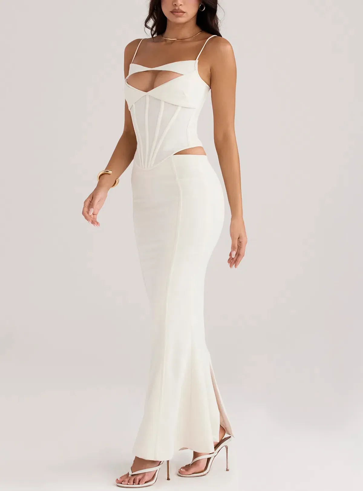 House of CB Paloma Corset Maxi Dress Ivory Size L / Au 12 - Image 5