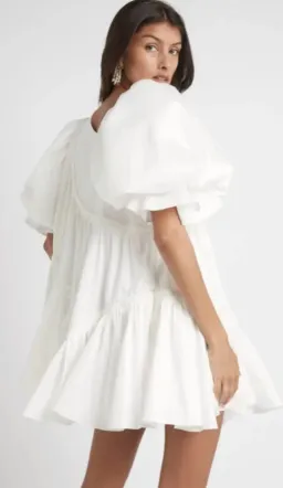 Aje Casabianca Braided Asymmetric Puff Sleeve Mini Dress Ivory Size 8 for rent on The Volte - image 3