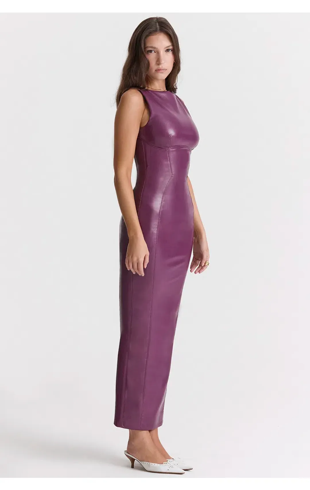 House of CB Sahara Vegan Leather Dress in Merlot Size L / Au 12 for rent on The Volte - main image