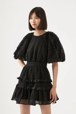 Aje Aveline Broderie Mini Dress Black Size 12 for rent on The Volte - image 2