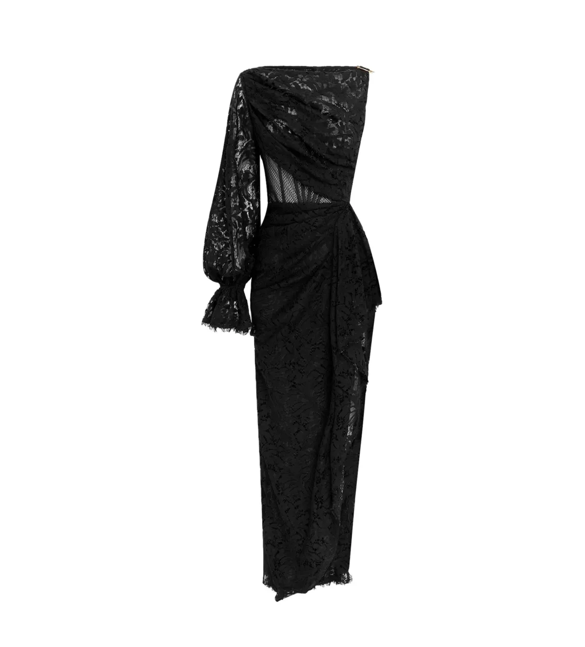 Leo lin Nina Lace One Shoulder Draped Dress in Ebony Size 10 for rent on The Volte - main image