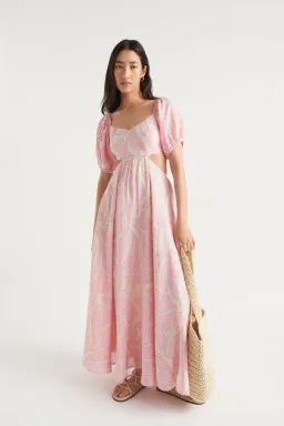 Seed Heritage Voile Floral Off Shoulder Maxi Dress Pink/Floral Size 6 for rent on The Volte - image 1
