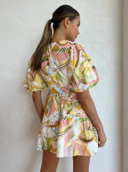 By Nicola Sol Puff Sleeve Mini Dress Swirl Check Size 8 for rent on The Volte - image 2