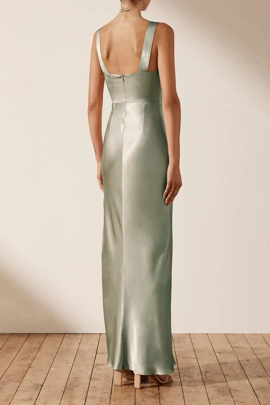 Shona Joy La Lune Bow Tie Maxi Dress in Sage Size 6 for rent on The Volte - main image