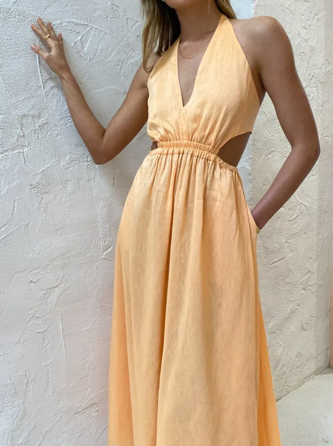 Manning Cartell Lyrical Colours Halter Maxi Dress in Mango Sorbet Size 6 for rent on The Volte - main image