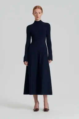 Scanlan Theodore Crepe Knit Button Polo Dress Navy Size M / AU 10 for rent on The Volte - image 1