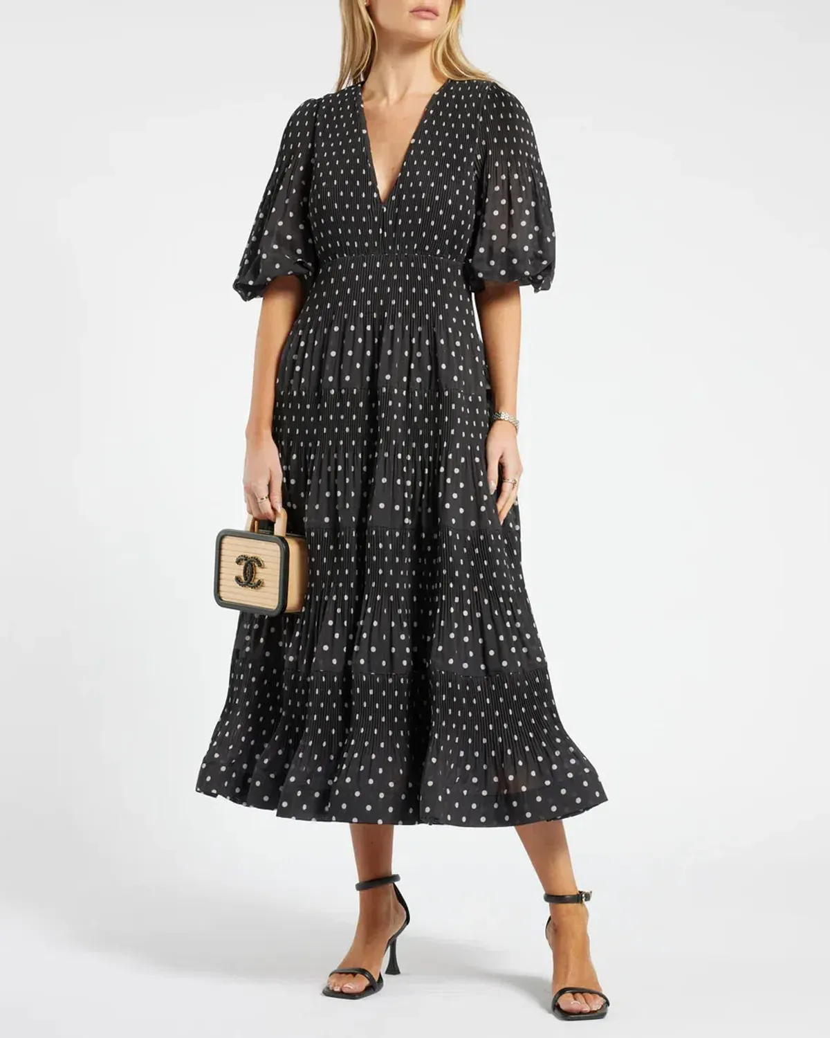 Zimmermann Puff-sleeve Polka-dot Voile Midi Dress Black Size AU 8 - Image 3