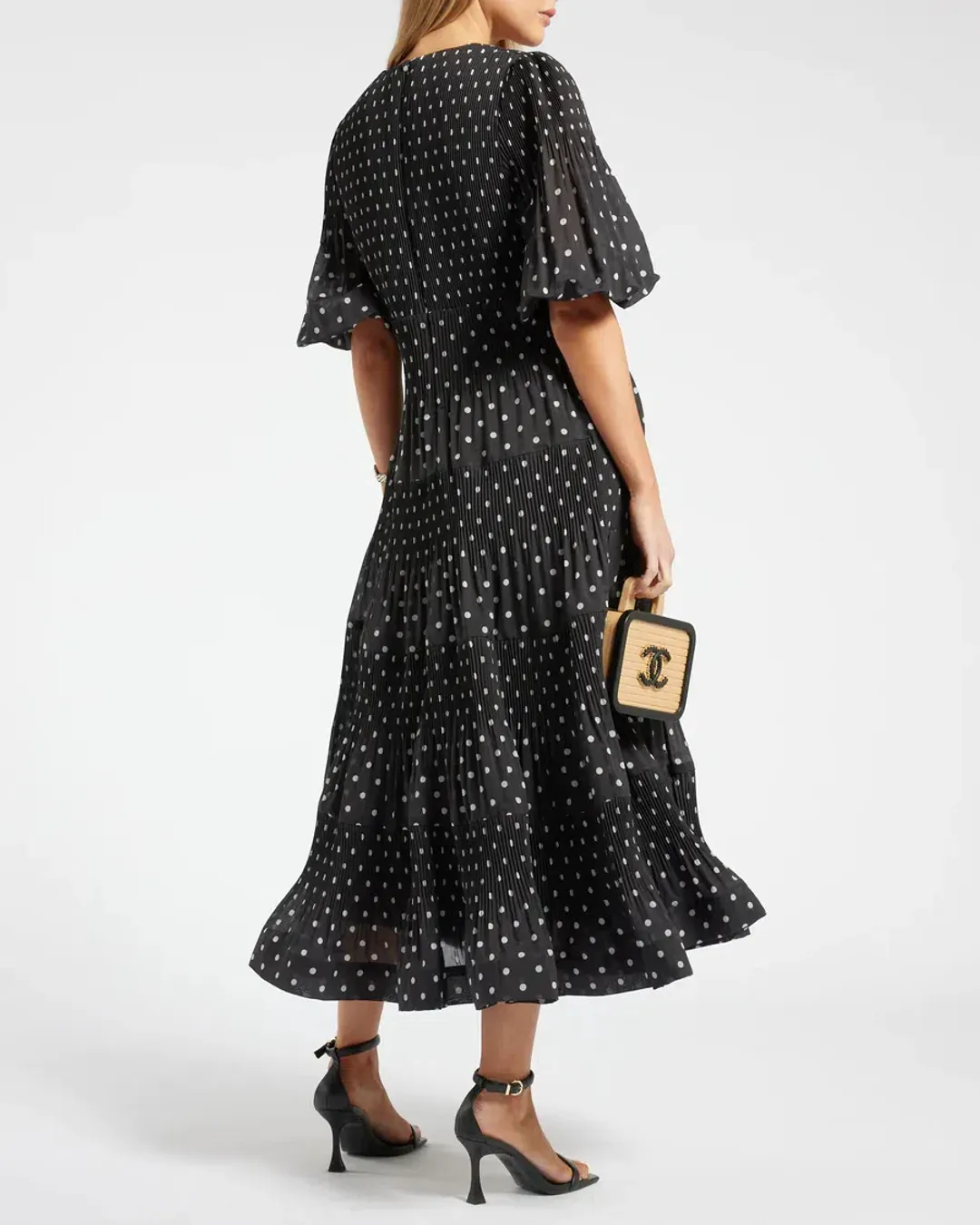Zimmermann Puff-sleeve Polka-dot Voile Midi Dress Black Size AU 8 for rent on The Volte - main image