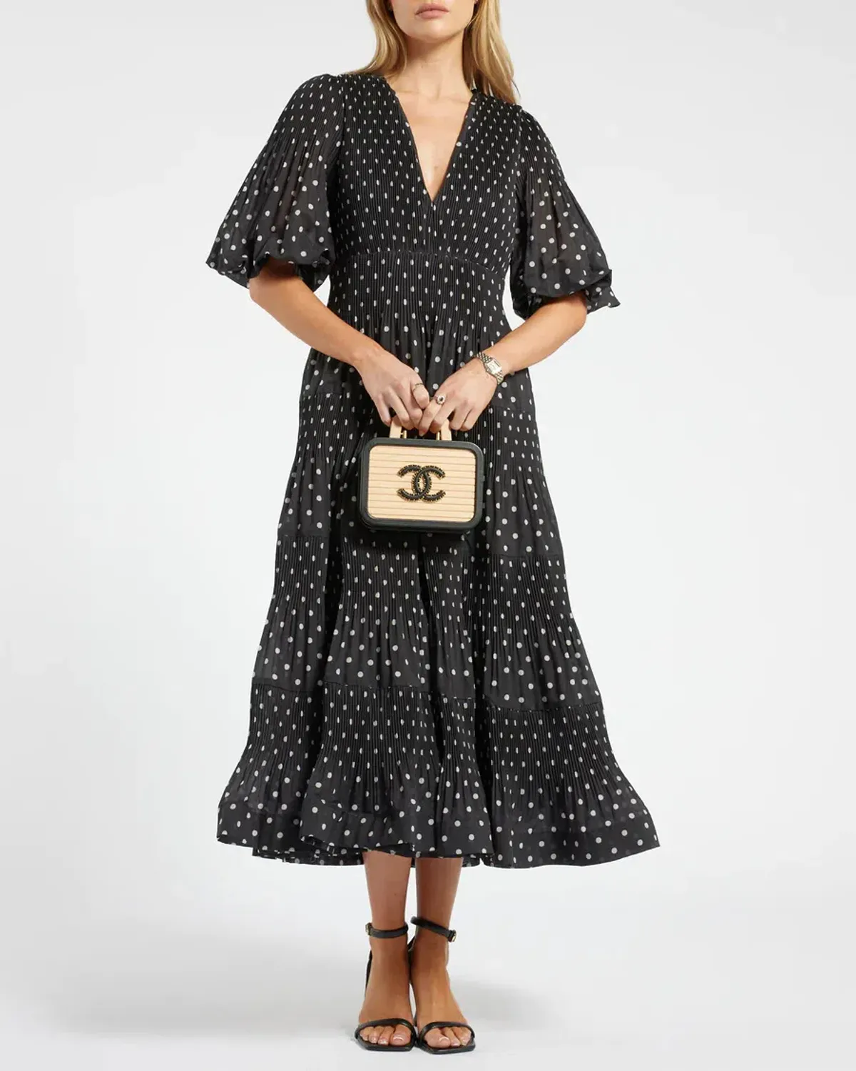 Zimmermann Puff-sleeve Polka-dot Voile Midi Dress Black Size AU 8 - Image 1
