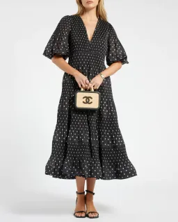 Zimmermann Puff-sleeve Polka-dot Voile Midi Dress Black Size AU 8 for rent on The Volte - image 1