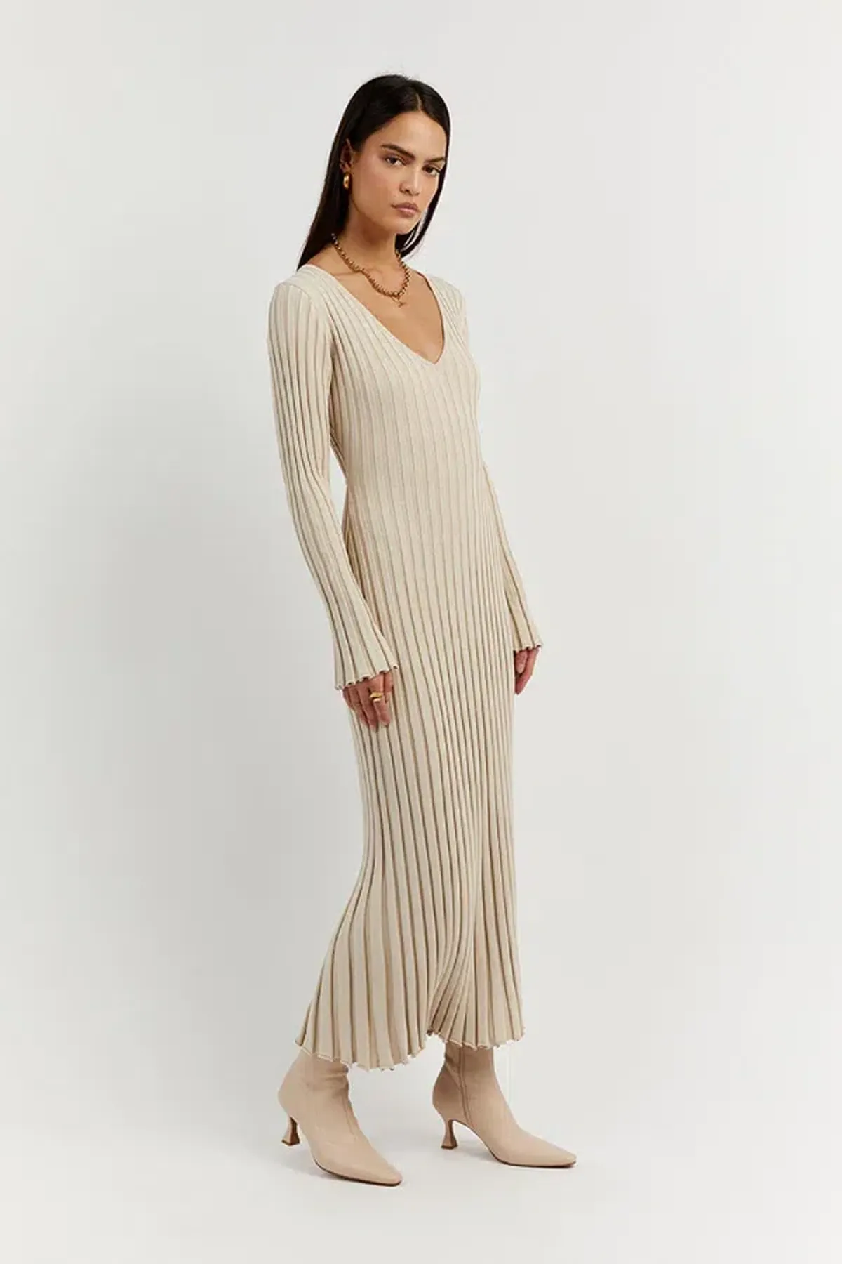 Dissh Reign Stone Sleeved Knit Midi Dress Stone Size XS/AU 6 - Image 3