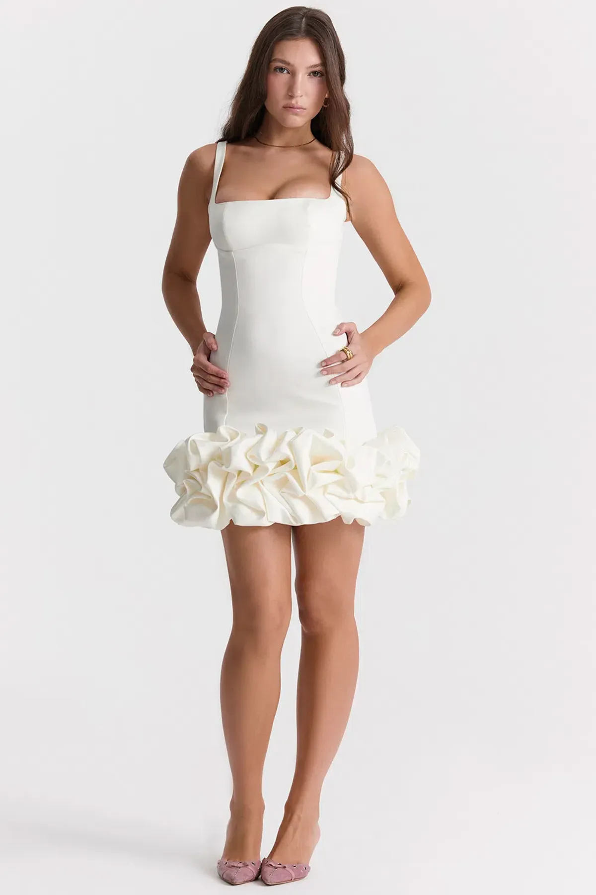 House Of CB Lilou Ivory Ruffle Hem Dress Size M / Au 10 for rent on The Volte - main image