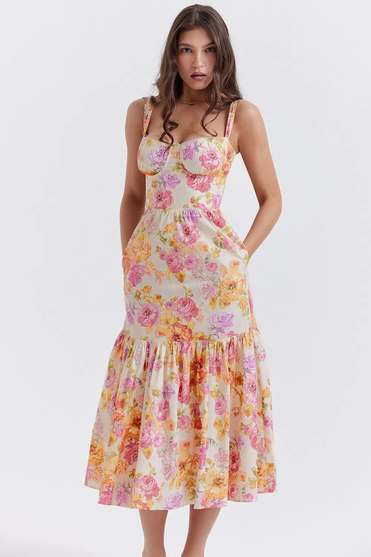 House Of CB Elia Ivory Floral Midi Sundress Floral Size S / Au 8 - Image 5