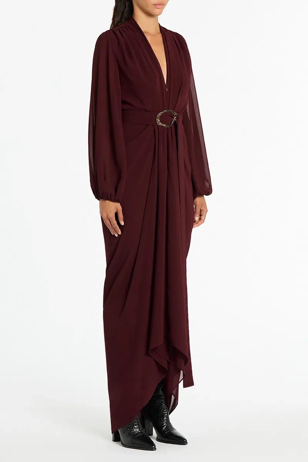 Carla Zampatti Merlot Georgette Waterfall Dress Size 14 - Image 2