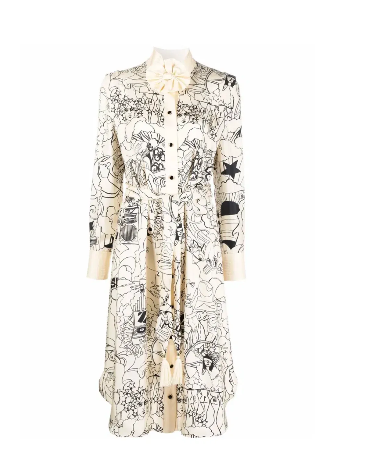 Zimmermann Collage Silk Bow Detail Midi Dress Cream Size 0 / Au 8 - Image 3