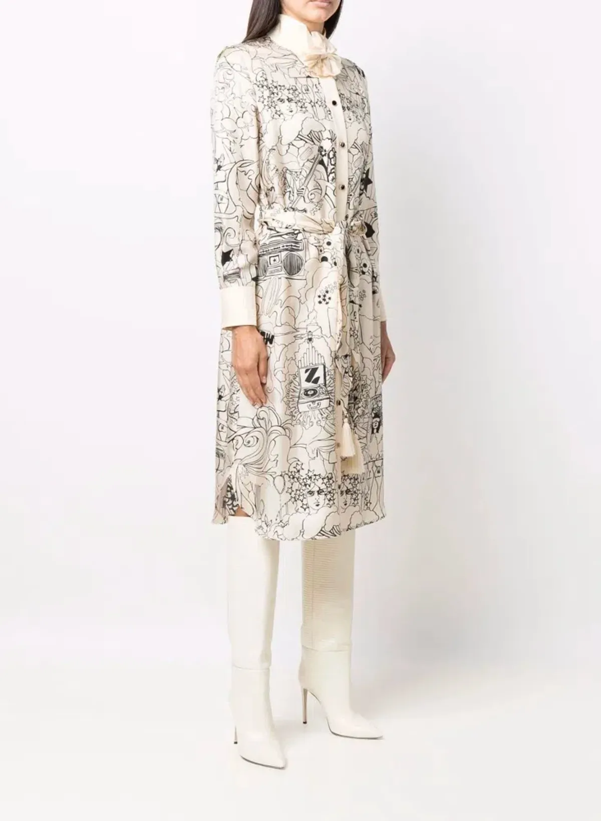 Zimmermann Collage Silk Bow Detail Midi Dress Cream Size 0 / Au 8 - Image 1