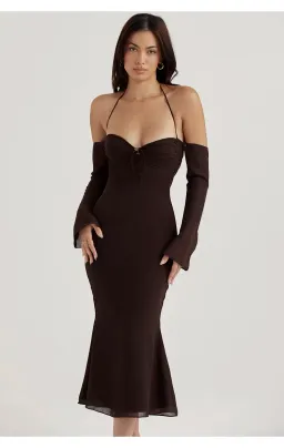 House of CB Naomi Halter Midi Dress Brown Size S / Au 8 for rent on The Volte - image 4