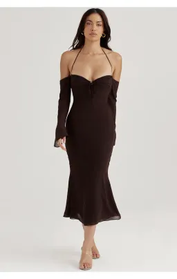 House of CB Naomi Halter Midi Dress Brown Size S / Au 8 for rent on The Volte - image 3