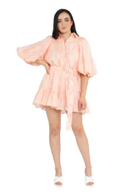 Aje Textural Puff Sleeve Mini Dress Peach Size AU 12 for rent on The Volte - image 1