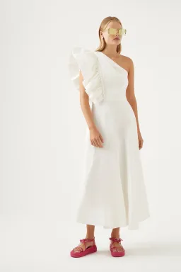 Aje Bonjour Asymmetric Midi Dress White Size 8 for rent on The Volte - image 1