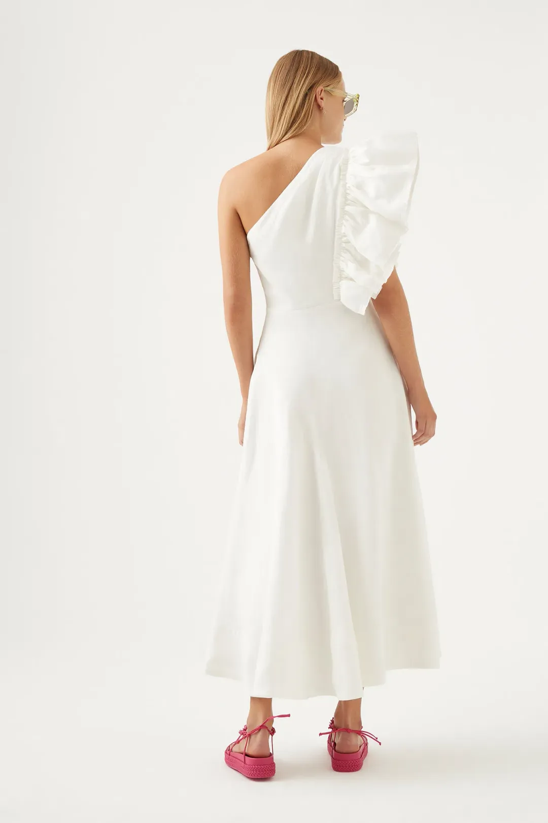 Aje Bonjour Asymmetric Midi Dress White Size 8 for rent on The Volte - main image