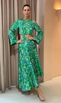 Alemais Cassandra Cut Out Midi Dress Green Floral Size 10 for rent on The Volte - image 3