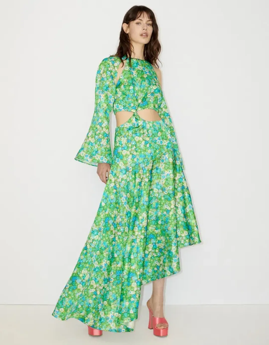 Alemais Cassandra Cut Out Midi Dress Green Floral Size 10 for rent on The Volte - main image