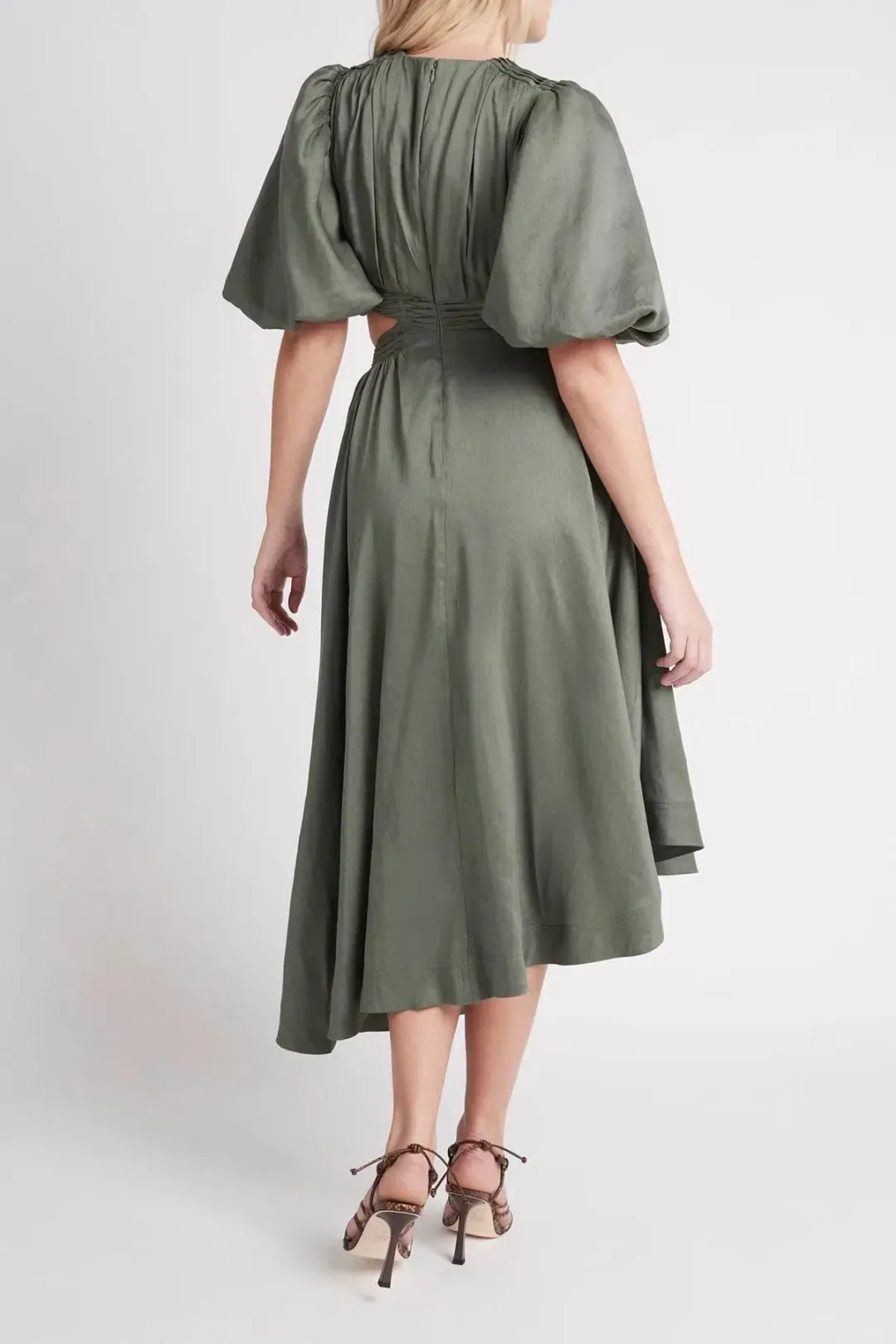 Aje Tidal Tucked Cut Out Midi Dress Green Size 8 for rent on The Volte - main image