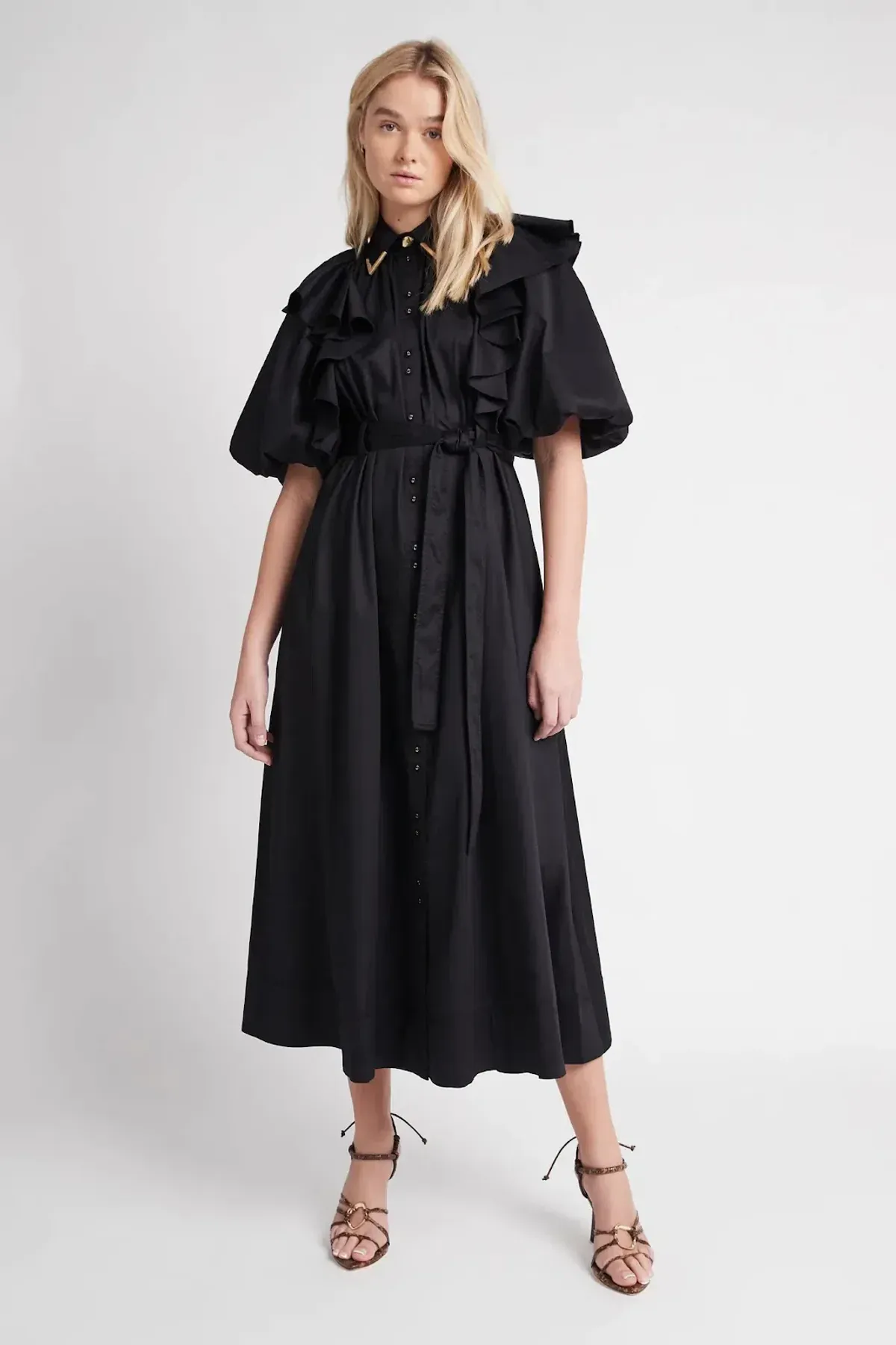 AJE Poised Frill Sleeve Midi Dress Black Size 10 - Image 1