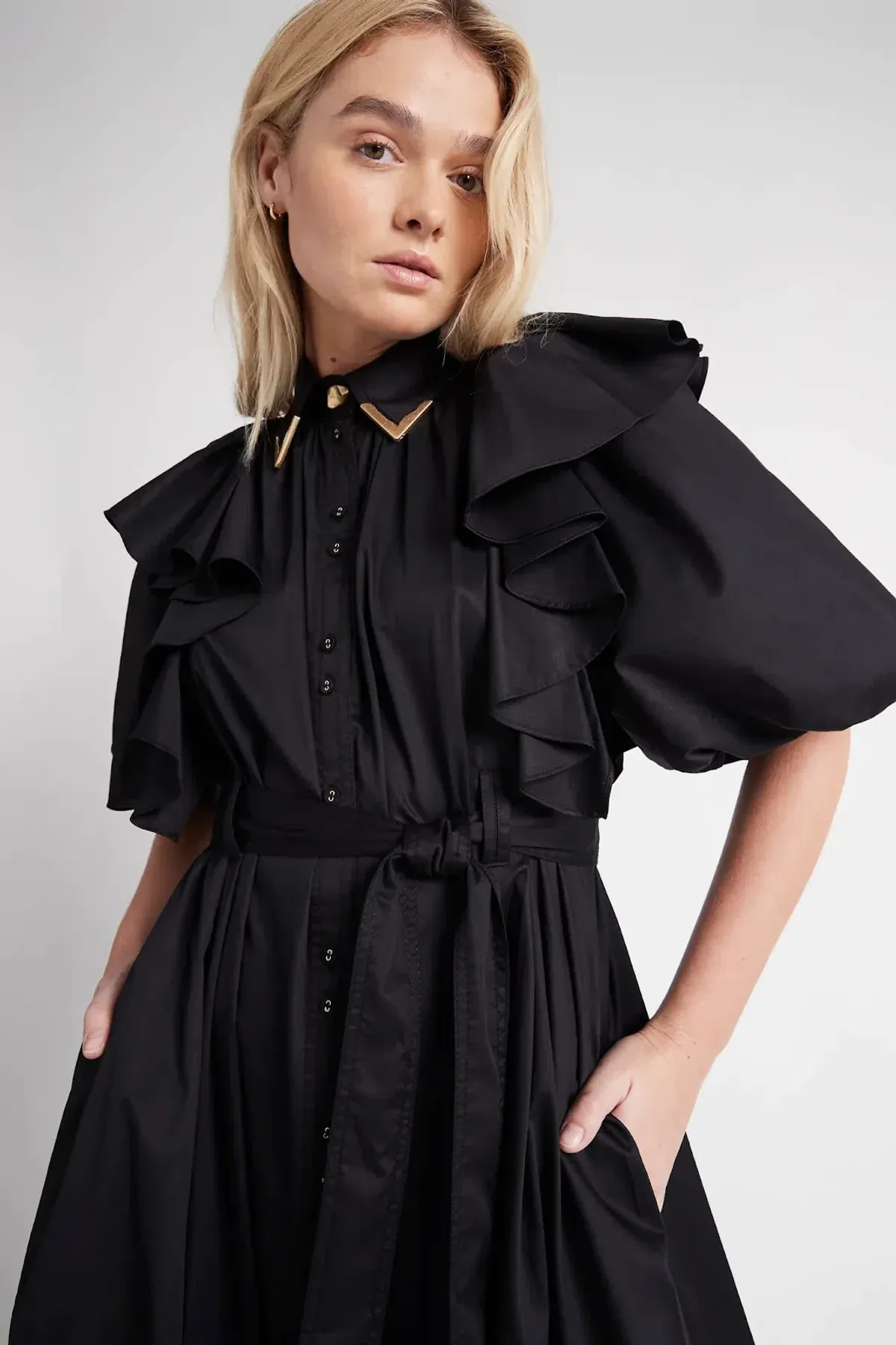AJE Poised Frill Sleeve Midi Dress Black Size 10 - Image 2