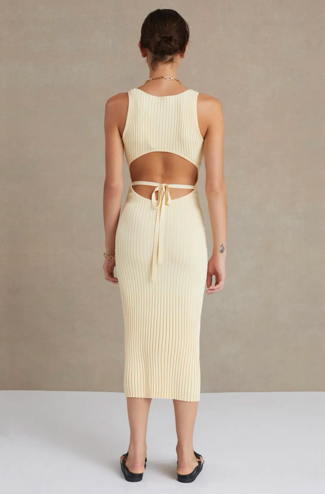 Bec & Bridge Lyla Knit Midi Dress Butter Size 6 for rent on The Volte - main image