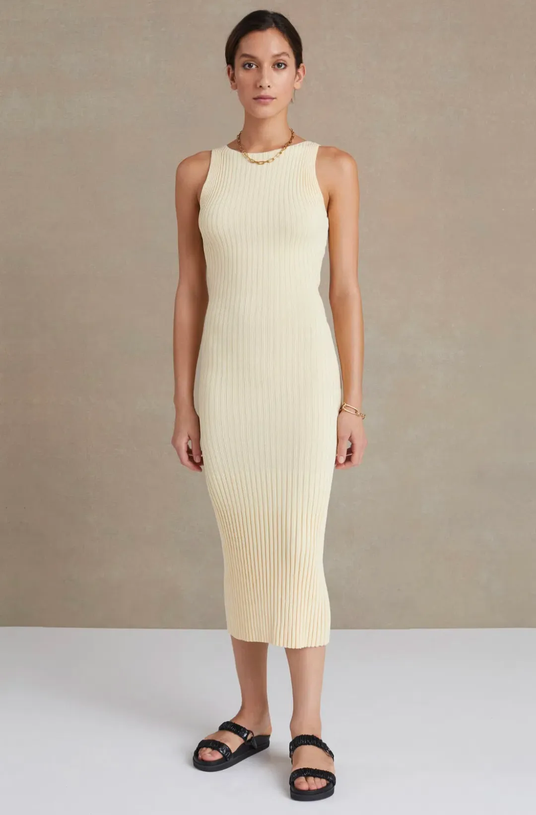 Bec & Bridge Lyla Knit Midi Dress Butter Size 6 for rent on The Volte - main image