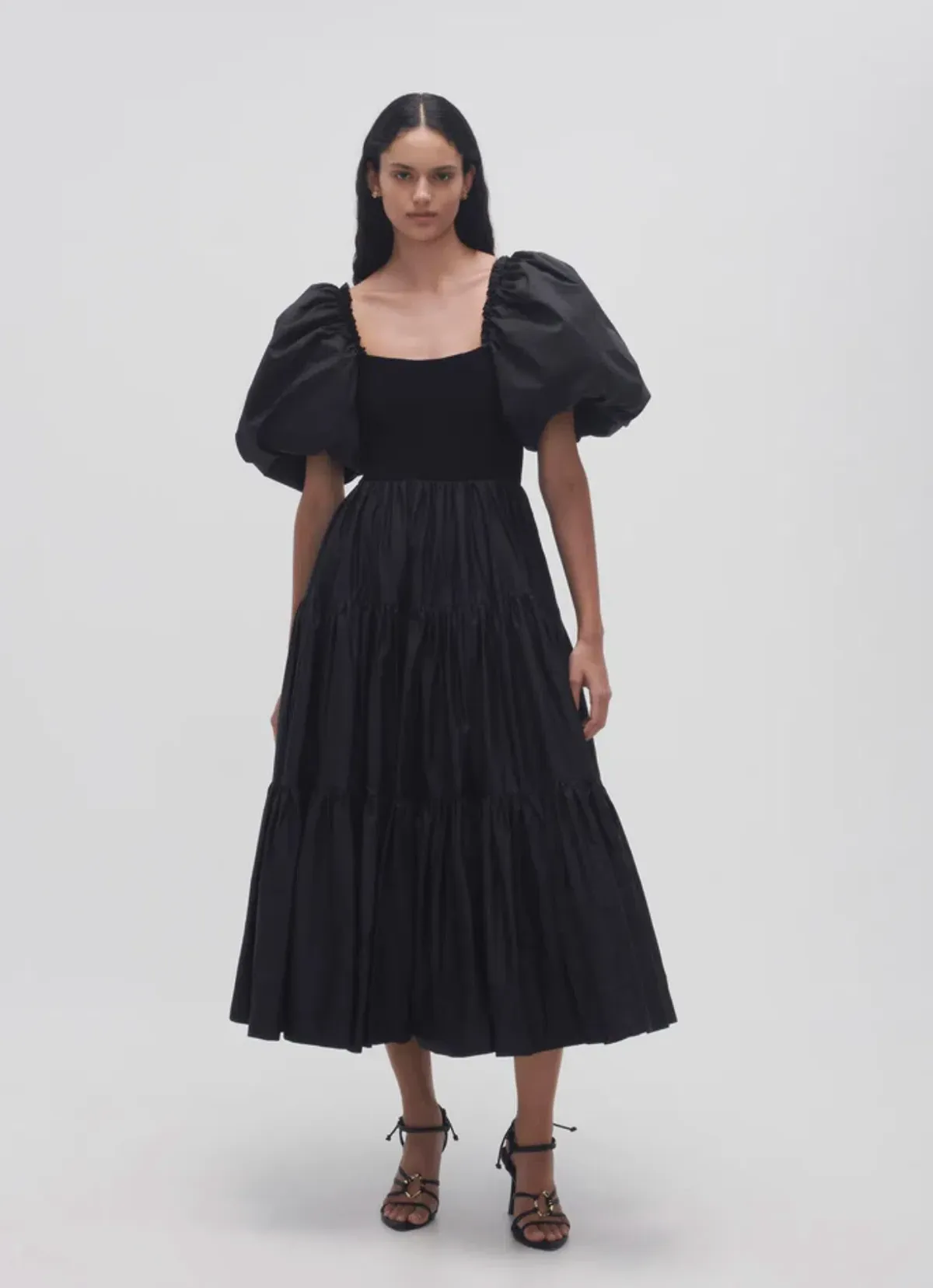 Aje Casa Puff Sleeve Midi Dress Black Size 8 for rent on The Volte - main image