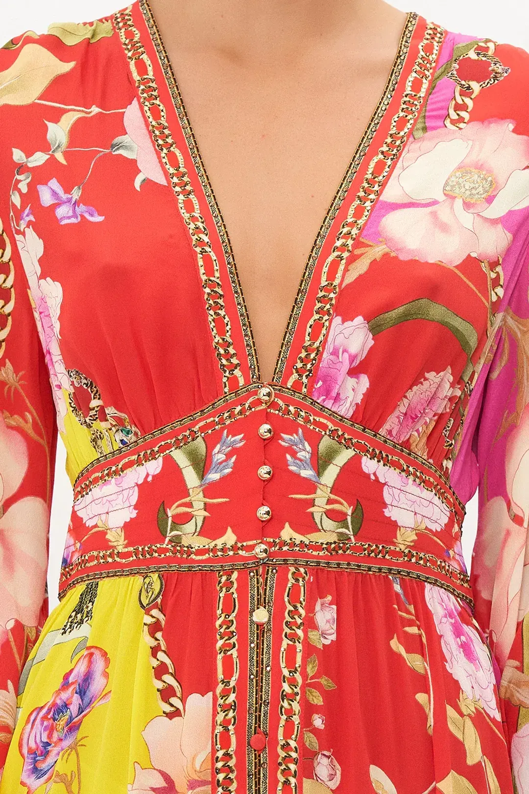 Camilla The Beetles Kimono Sleeve Dress With Shirring Detail & Matching Camilla Ring Scarf Clutch Floral Size XL/AU16 for rent on The Volte - main image