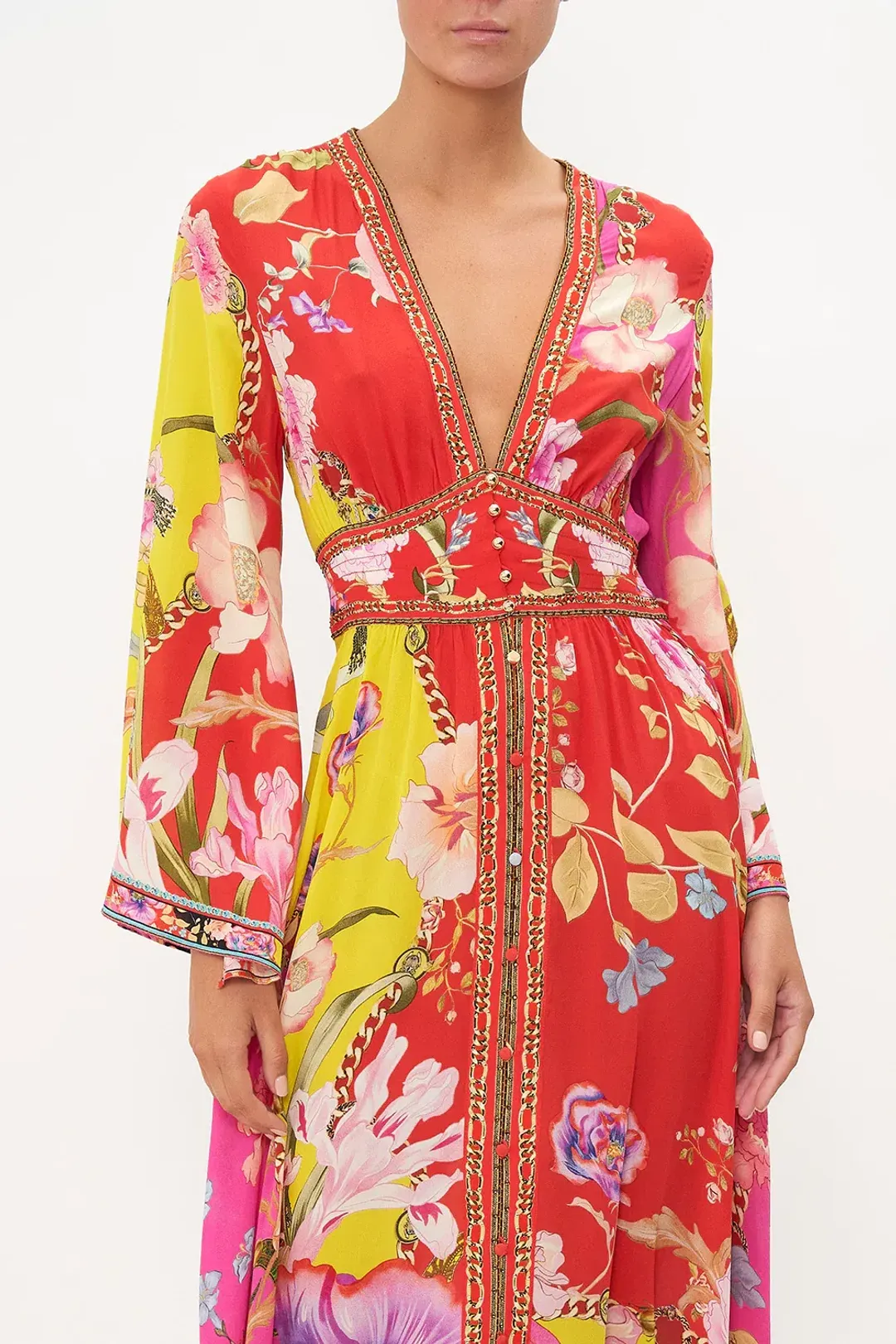 Camilla The Beetles Kimono Sleeve Dress With Shirring Detail & Matching Camilla Ring Scarf Clutch Floral Size XL/AU16 for rent on The Volte - main image