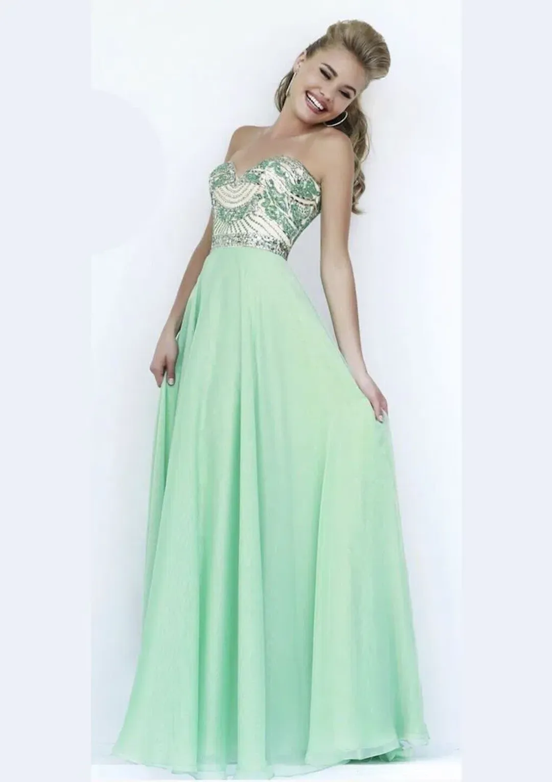 Sherri Hill 1942 Strapless Sweetheart Formal Dress Light Green Size 00 / AU 2 for rent on The Volte - main image