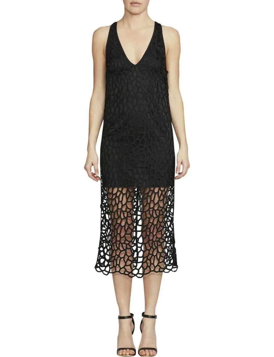 Camilla And Marc Cornelli Lace V Neck Midi Dress Jet Black Size 12 for rent on The Volte - main image